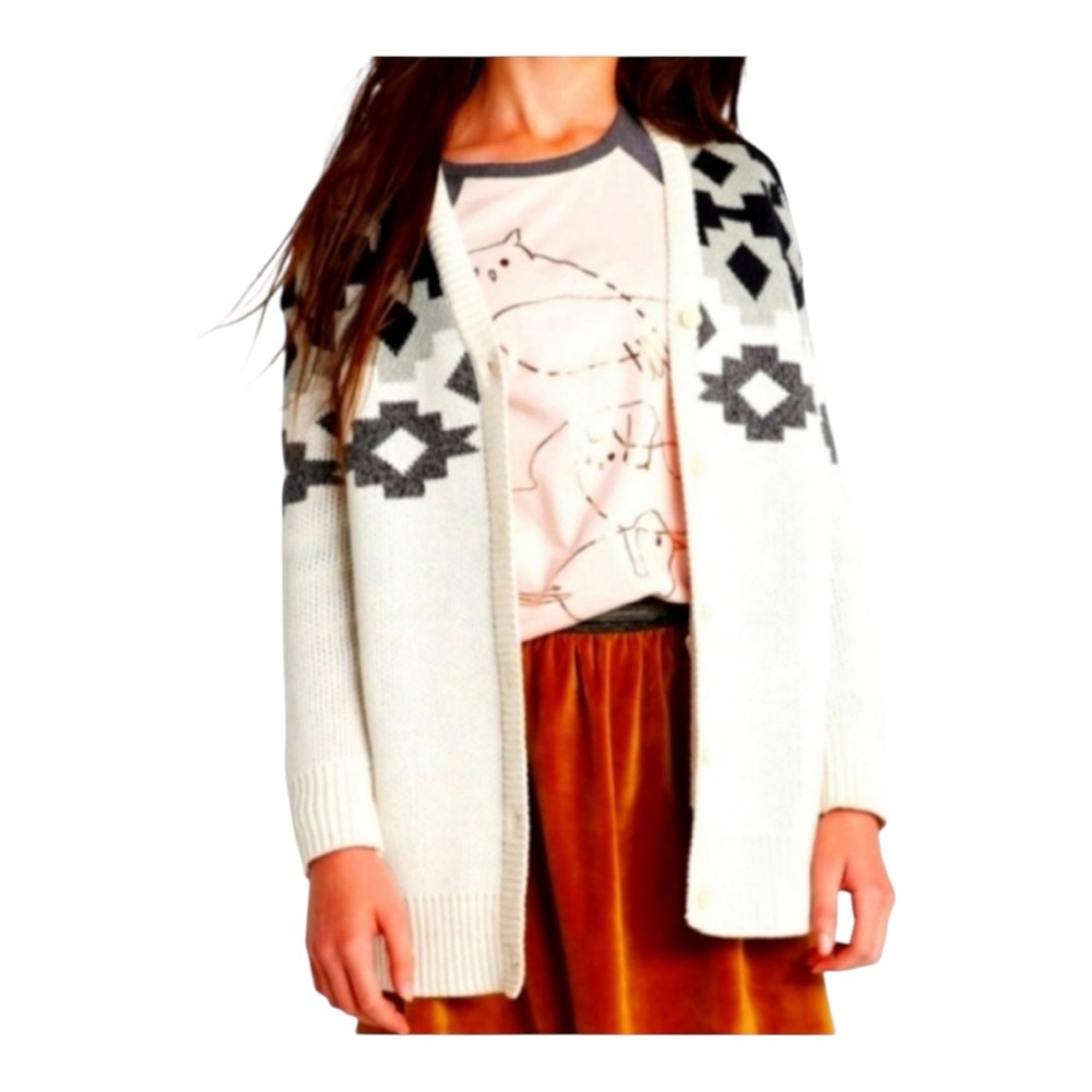 Tea Collection Cream Cardigan with Charcoal Geometric Accents- Size XL